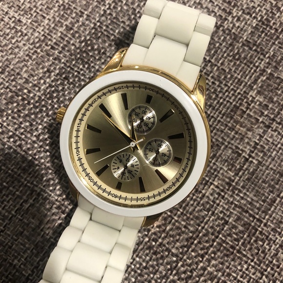 Asos White Gold Silicone Plastic Minimalist Watch - Picture 1 of 7